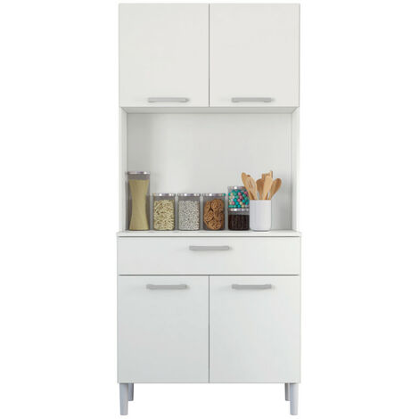 Beaux Meubles Pas Chers – Buffet de cuisine blanc 4 portes 1 tiroir – Bois certifié FSC – Dimensions L 80 H 180 P 36.3 cm – 3 niches pour rangement