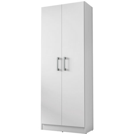 Beaux Meubles Pas Chers – Armoire 2 portes blanche multifonctions – 5 niches – Bois certifié FSC – Dimensions L 61 x H 160.6 x P 31.8 cm (1/4)