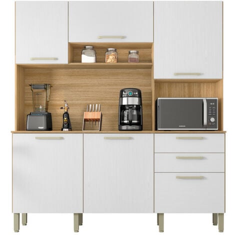Buffet de Cuisine 6 Portes 2 Tiroirs Chêne et Blanc L 180.2 H 198 P 38.8 cm