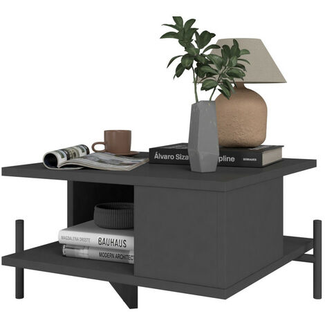 Table Basse Rectangle Pieds Métal Noire L 51.5 H 26 P 44.5 cm (1/5)