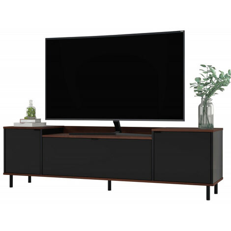 Beaux Meubles Pas Chers – Meuble TV 70 pouces en châtaignier noir – 3 portes et 3 niches – Pieds métalliques modernes – Rangement pratique pour salon (1/5)
