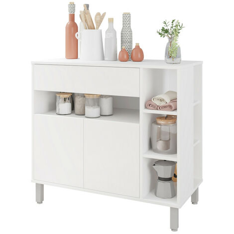 Meuble de Cuisine 2 Portes 1 Tiroir 5 Niches Blanc 90 cm (1/5)