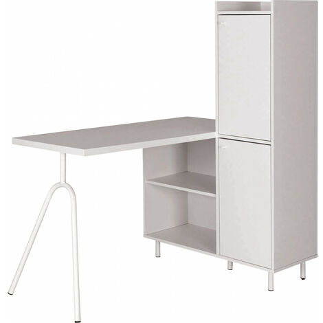 Bureau Pied métallique Arc et Armoire Blancs L 89.8 H 141.5 P 120 cm (1/5)