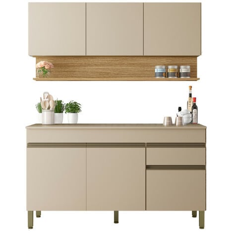 Cuisine Equipée 6 Portes 1 Tiroir Chêne et Vanille L 120 H 200 P 53.3 cm