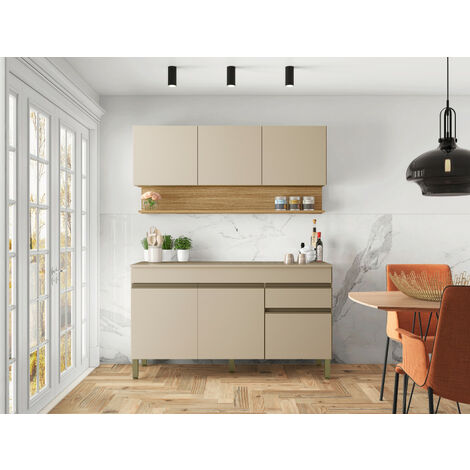 Cuisine Equipée 6 Portes 1 Tiroir Chêne et Vanille L 120 H 200 P 53.3 cm