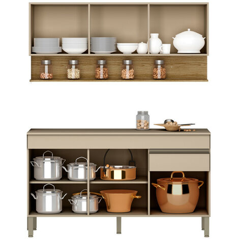 Cuisine Equipée 6 Portes 1 Tiroir Chêne et Vanille L 120 H 200 P 53.3 cm