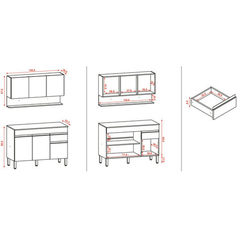 Cuisine Equipée 6 Portes 1 Tiroir Chêne et Vanille L 120 H 200 P 53.3 cm
