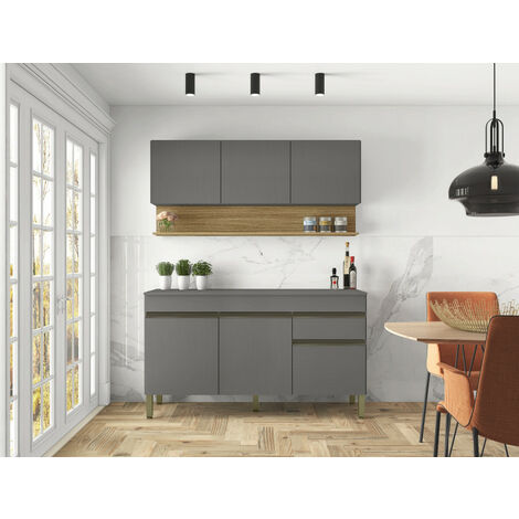 Cuisine Equipée 6 Portes 1 Tiroir Chêne Et Blanc L 150 H 200 P 53.3 Cm