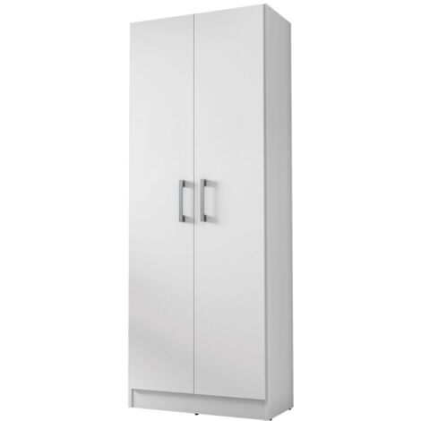Beaux Meubles Pas Chers – Armoire blanche 2 portes multifonctions – 5 niches – Dimensions L 61 x H 160.6 x P 31.5 cm – Panneaux de particules FSC (1/4)
