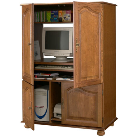 Armoire Informatique Chêne 4 Portes 7 Niches L 97 H 141 P 54 cm (1/5)