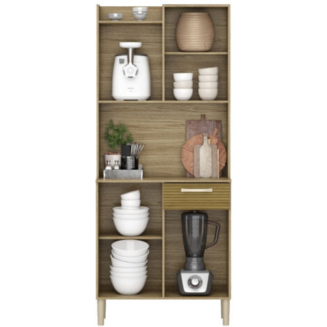 Buffet de Cuisine 4 Portes 1 Tiroir Chêne et Blanc L 73.6 H 175.7 P 36.3 cm