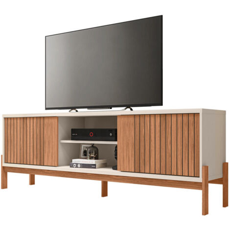 Meuble TV 72 Pouces Chêne et Blanc 2 Portes 4 Niches L 180.6 H 62.6 P 36 cm (1/5)