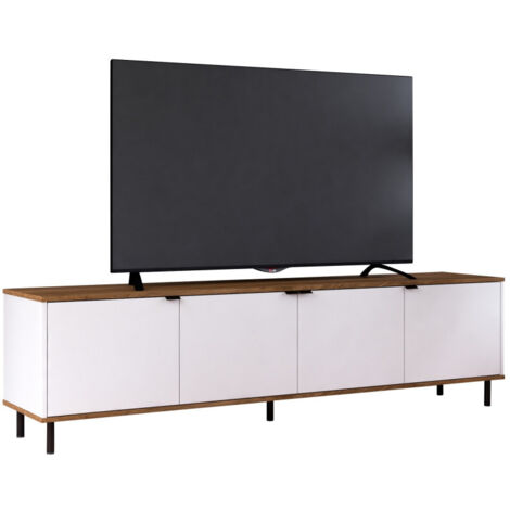 Meuble TV 80 Pouces 4 Portes 4 Niches Blanc et Châtaignier L 183 H 49 P 38 cm (1/5)