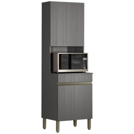 Beaux Meubles Pas Chers – Colonne de cuisine micro-onde gris structuré – 2 portes – 5 niches – Dimensions L 60 x H 193 x P 53.5 cm – Matériaux bois certifiés FSC (1/5)