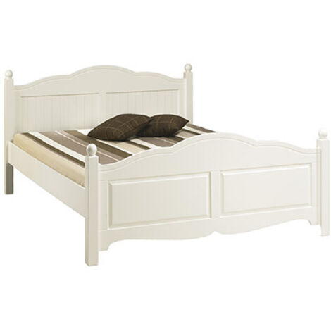 Beaux Meubles Pas Chers – Lit blanc 2 places 140 x 190 cm – Structure en panneaux de particules mélaminés et pin massif – Style anglais – Hauteur 100 cm (1/4)