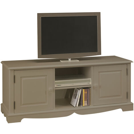 Beaux Meubles Pas Chers – Meuble TV 60 pouces en MDF taupe – 2 portes et 2 niches – Dimensions 142.4 x 55.5 x 46 cm – Pour téléviseurs jusqu'à 50 kg (1/5)