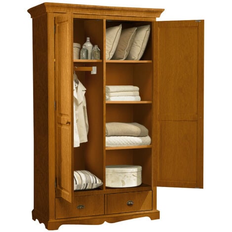 Armoire Penderie Pin Miel Portes Tiroirs Niches L H P Cm