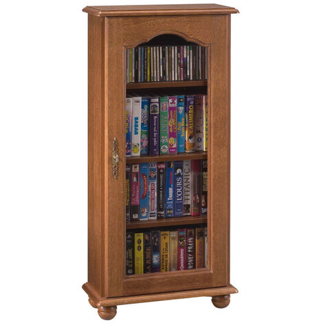 Beaux Meubles Pas Chers – Meuble vitrine chêne rustique 1 porte vitrée – 6 niches réglables – Dimensions L 49,4 x H 105,8 x P 21,5 cm – Quincaillerie métal doré