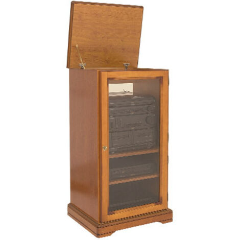 Beaux Meubles Pas Chers – Rack Hi-Fi en merisier avec porte vitrée et dessus relevable – 5 niches L 57 cm H 107 cm P 46,5 cm – Fabrication française
