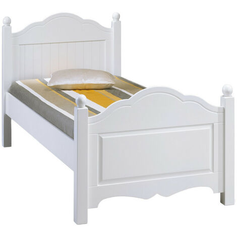Beaux Meubles Pas Chers – Lit simple blanc 90 x 190 cm – Structure en pin massif – Largeur 99 cm – Hauteur 100 cm – Finition vernis nitrocellulosique (1/6)
