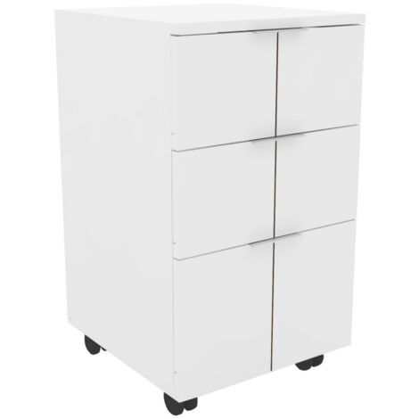 Beaux Meubles Pas Chers – Caisson roulant multifonctions 3 tiroirs – Structure en panneaux de particules FSC – Dimensions L 36 x H 64 x P 36 cm – Roulettes pour mobilité (1/5)