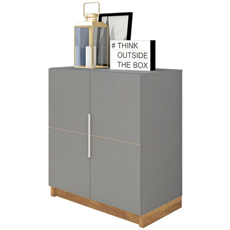 Beaux Meubles Pas Chers – Armoire basse 2 portes gris mat – 4 niches L 68 H 76 P 37.6 cm – Structure en panneaux de particules FSC – Finition laquée