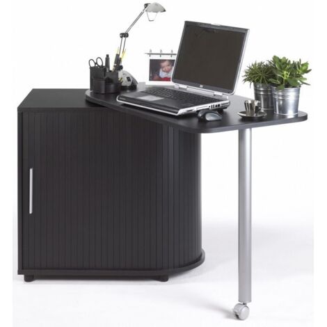 Beaux Meubles Pas Chers – Bureau d'angle pivotant noir 105x55cm – Rangement intégré avec tablette coulissante – Panneaux mélaminés qualité E1 – Fabrication française (1/5)