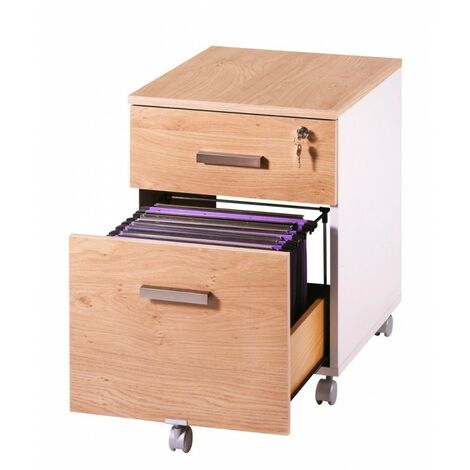 Caisson de Bureau 2 Tiroirs Blanc Chêne (1/3)