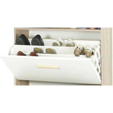 Meuble à Chaussures Chêne 2 Abattants Blancs 1 Rideau 75,2 x 143,1 x 30,6 cm - Coloris Rideau: Rideau Chêne (1/4)