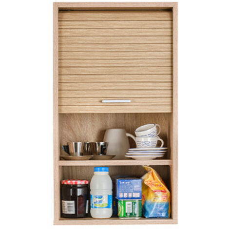 Beaux Meubles Pas Chers – Meuble haut de cuisine à rideau chêne 40x35x72 cm – 3 compartiments – Rideau coulissant – Fabrication française