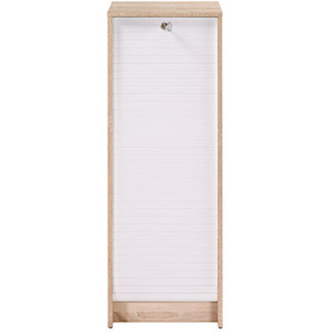 Beaux Meubles Pas Chers – Classeur à rideau chêne bicolore 5 niches – Dimensions L 37.8 x H 103.8 x P 38.4 cm – Fermeture à clé – Meuble éco-conçu