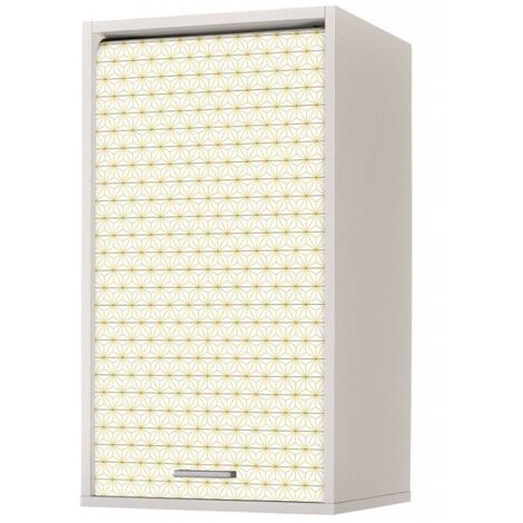 Meuble haut de cuisine à rideau 40 cm blanc imprimé jaune - COOK (1/5)