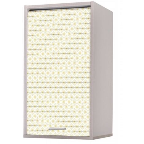 Meuble haut de cuisine à rideau 40 cm gris imprimé jaune - COOK (1/4)