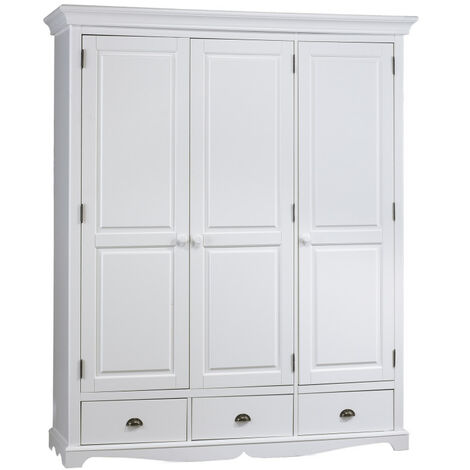 Beaux Meubles Pas Chers – Armoire penderie blanche 3 portes 3 tiroirs – Dimensions 164,3 x 194,8 x 54,5 cm – Structure en MDF et pin massif – Montage facile (1/5)