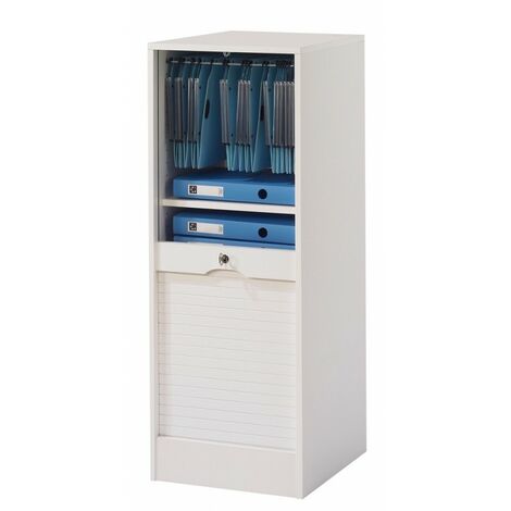 M&S – Classeur à rideau blanc ou hêtre 6 étagères L 41.4 H 108.4 P 44 cm – Panneaux mélaminés E0.5 – Fermeture à clé pour sécurité (1/3)