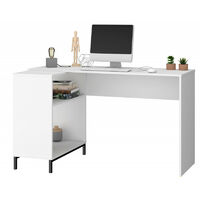 Beaux Meubles Pas Chers – Bureau d'angle blanc 135x69.5cm avec meuble de rangement 2 niches – Panneaux mélaminés – Pieds métalliques noirs modernes