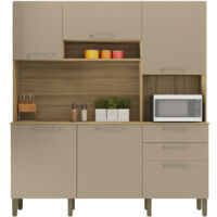 Beaux Meubles Pas Chers – Buffet de cuisine 6 portes 2 tiroirs imitation chêne et taupe – Dimensions L 180.2 x H 198 x P 38.8 cm – 8 pieds réglables