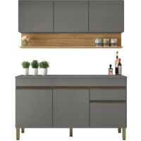Beaux Meubles Pas Chers – Cuisine équipée 6 portes 1 tiroir imitation chêne et gris – Dimensions L 150 x H 200 x P 53.3 cm – Bois certifié FSC – 5 pieds réglables