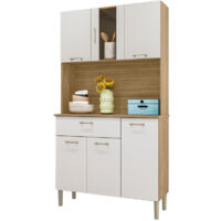 Beaux Meubles Pas Chers – Buffet de cuisine 6 portes 1 tiroir imitation chêne et blanc – 5 niches – Dimensions L92 H170.5 P36.3 cm – Bois certifié FSC