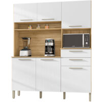 Beaux Meubles Pas Chers – Buffet de cuisine 6 portes 2 tiroirs imitation chêne et blanc – Dimensions L 160.7 x H 196 x P 38.8 cm – Bois certifié FSC – 6 pieds réglables