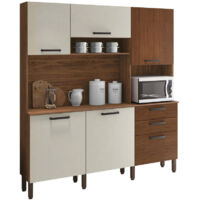 Beaux Meubles Pas Chers – Buffet de cuisine 6 portes 2 tiroirs imitation noyer et blanc écru – Dimensions L 180.2 x H 198 x P 38.8 cm – Bois certifié FSC