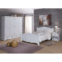 Beaux Meubles Pas Chers – Chambre complète blanche – Lit 140 x 190 cm – Armoire 4 portes avec 3 étagères réglables – Chevet 1 tiroir en pin massif
