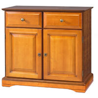 Beaux Meubles Pas Chers – Buffet merisier 2 portes 2 tiroirs – Dimensions L 82.4 H 77.2 P 41 cm – Étagère réglable – Quincaillerie en métal doré vieilli