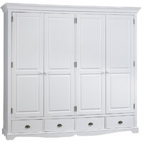 Beaux Meubles Pas Chers – Armoire penderie blanche 4 portes 4 tiroirs – Structure MDF avec finition vernis – Dimensions L 212 x H 195 x P 54 cm – Poignées métal et bois