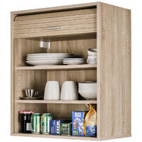 Beaux Meubles Pas Chers – Meuble haut de cuisine chêne naturel – 2 étagères réglables – Dimensions L 60 x H 72 x P 35 cm – Rideau coulissant – Éco-conçu, fabriqué en France