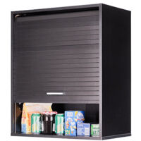 Beaux Meubles Pas Chers – Meuble haut de cuisine noir avec rideau coulissant – 2 étagères réglables – Dimensions L 60 cm H 72 cm P 35 cm – Panneaux mélaminés E1