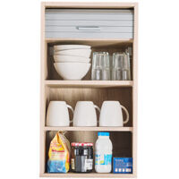 Beaux Meubles Pas Chers – Meuble haut de cuisine chêne avec rideau coulissant – 2 étagères réglables – Dimensions L 40 x H 72 x P 35 cm – Coloris aluminium