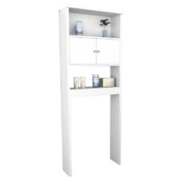 Beaux Meubles Pas Chers – Armoire de rangement pour WC blanche 2 portes – Dimensions L 65 x H 175 x P 22 cm – Matériaux FSC et mélaminé – 2 niches ouvertes