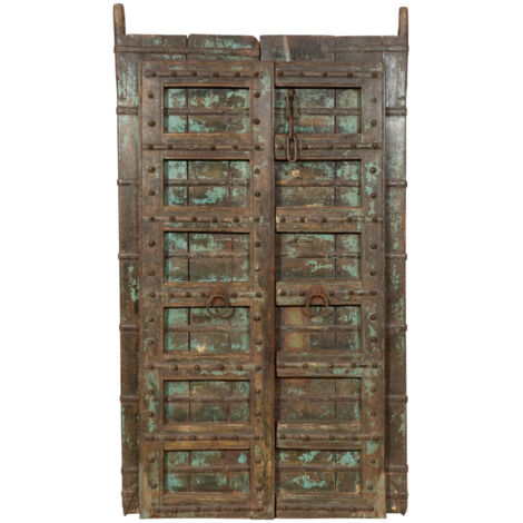 Biscottini – Porte ancienne en bois massif et fer – Double porte coulissante 102x195cm – Pour intérieur et extérieur – Fabrication artisanale