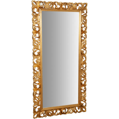 Biscottini – Miroir mural rectangulaire 205x106cm – Cadre en bois massif doré – Accrochage horizontal/vertical – Style baroque vintage
